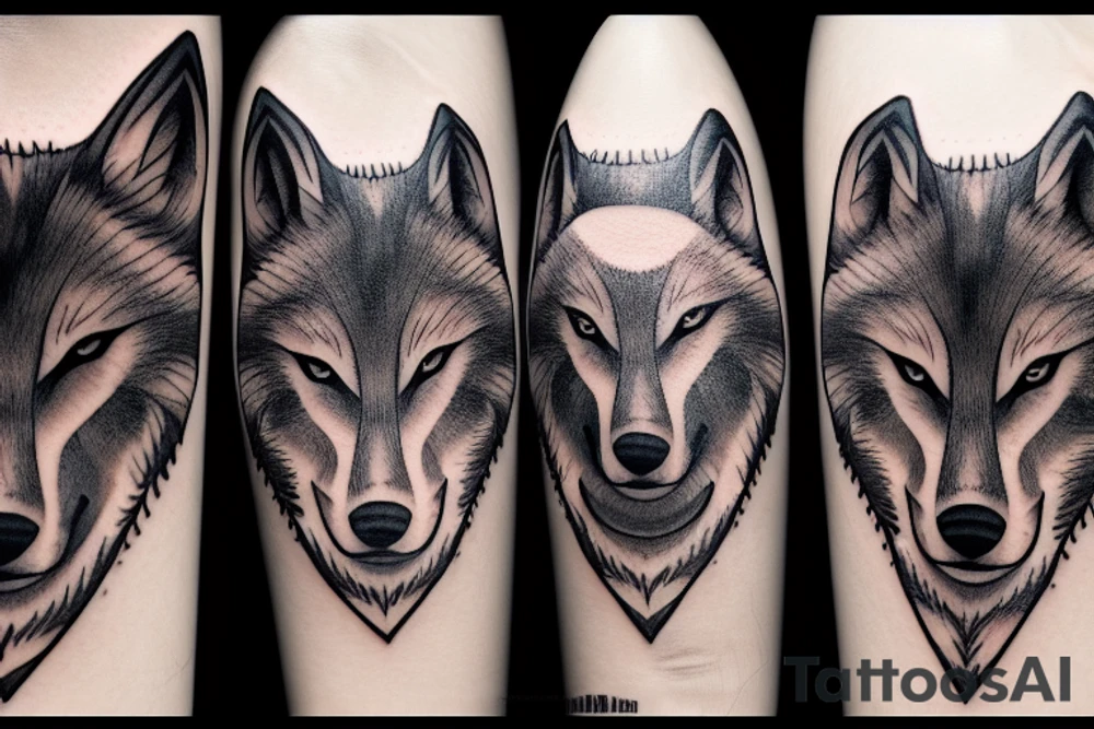 wolf seeing the moon, black trees as background tattoo idea