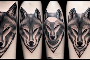 wolf seeing the moon, black trees as background tattoo idea