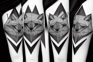 geometric wolf seeing the moon, black trees as background tattoo idea