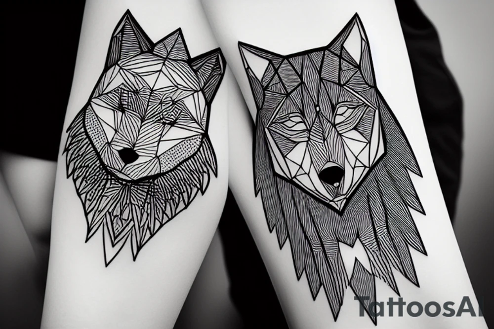 geometric wolf seeing the moon, black trees as background tattoo idea geometric wolf seeing the moon, black trees as background tattoo idea