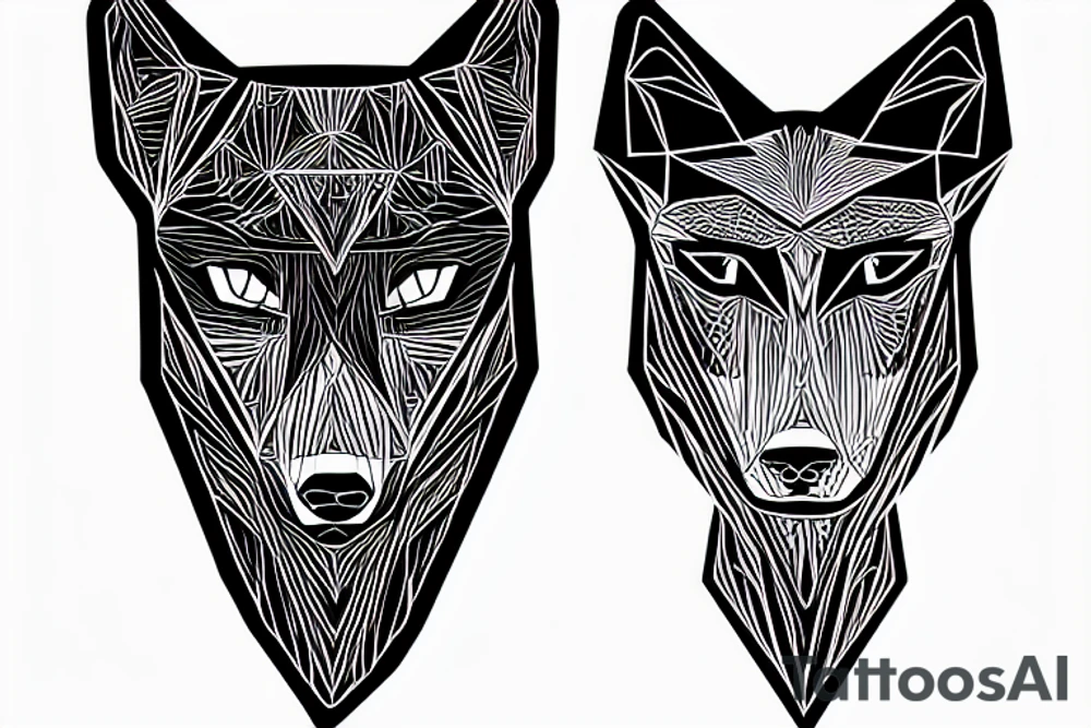 geometric wolf seeing the moon, black trees as background tattoo idea geometric wolf seeing the moon, black trees as background tattoo idea