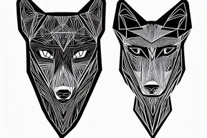 geometric wolf seeing the moon, black trees as background tattoo idea