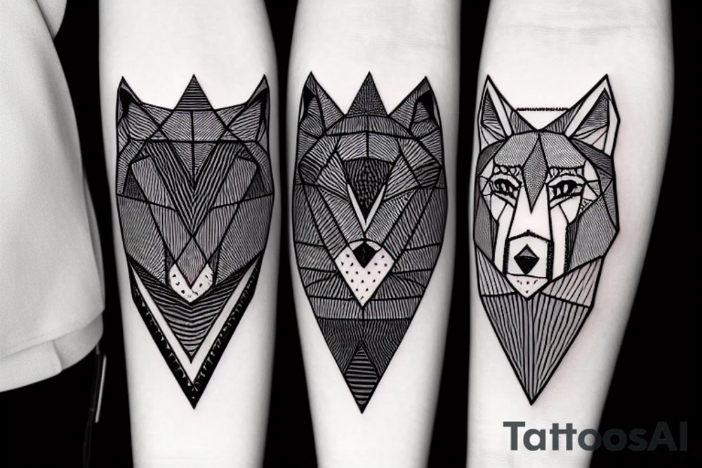 geometric wolf seeing the moon, black trees as background tattoo idea geometric wolf seeing the moon, black trees as background tattoo idea