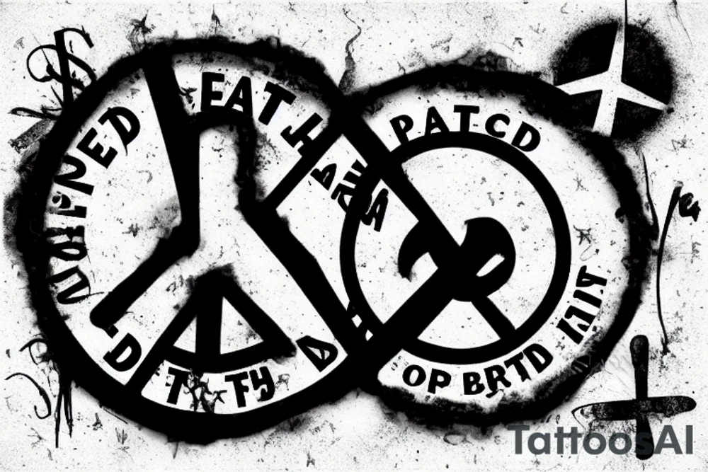 old battered peace sign with birth and death dates tattoo idea