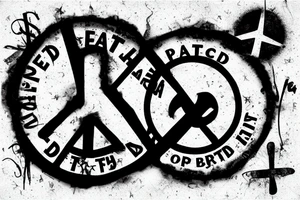 old battered peace sign with birth and death dates tattoo idea