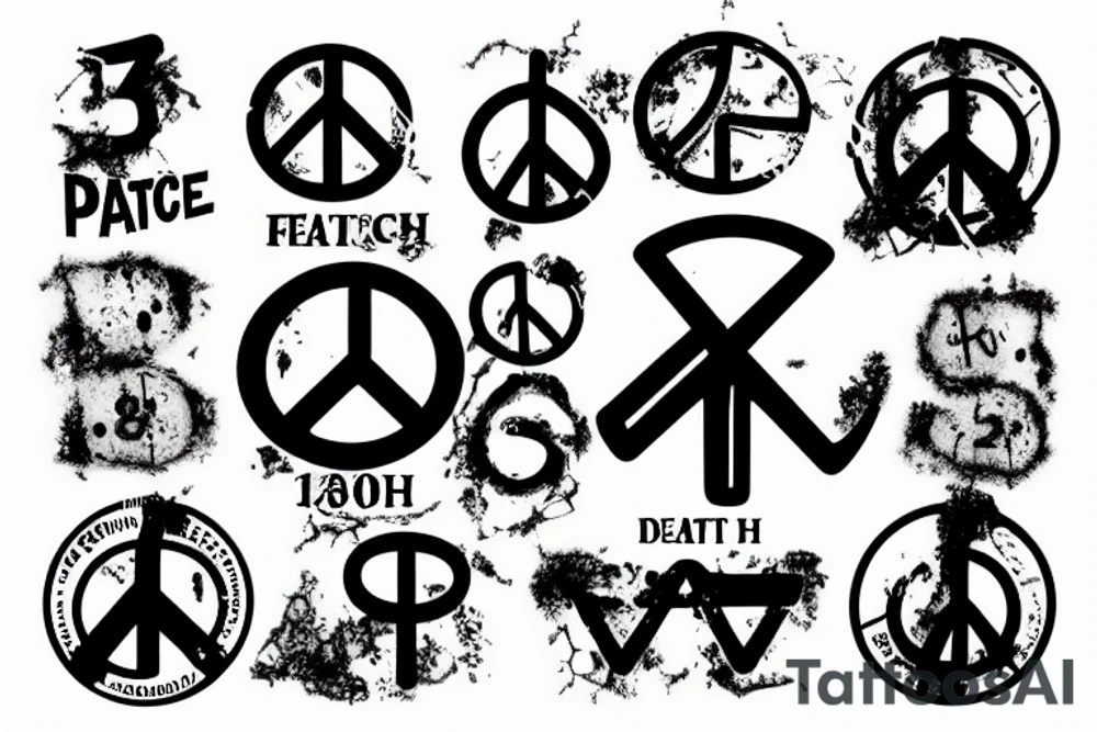 old battered peace sign with birth and death dates tattoo idea