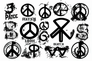 old battered peace sign with birth and death dates tattoo idea