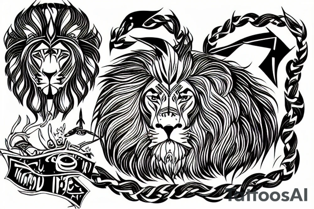 Cicruit board Futur Arab Sword Lion tattoo idea