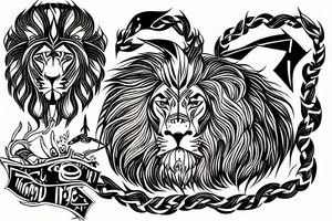 Cicruit board Futur Arab Sword Lion tattoo idea