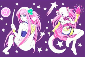anime with long pink hair pinup girl riding a rocket give a peace sign japanese girl Usagi Tsukino digital art Kaede tattoo idea