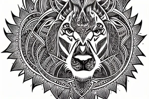 Mandala lion shoulder desing with pentagones tattoo idea