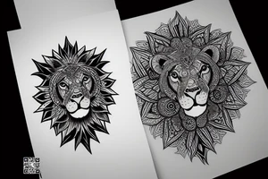 Mandala lion shoulder desing with pentagones tattoo idea