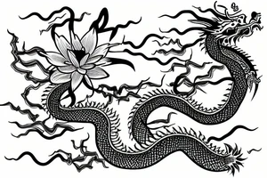 Lotus flower and a lily Chinese dragon tattoo idea