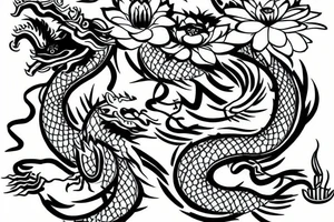 Lotus flower and a lily Chinese dragon tattoo idea