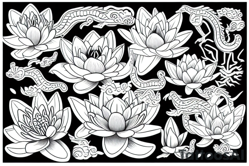 Lily flower lotus flower with Chinese dragon tattoo idea