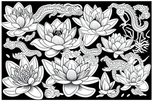 Lily flower lotus flower with Chinese dragon tattoo idea