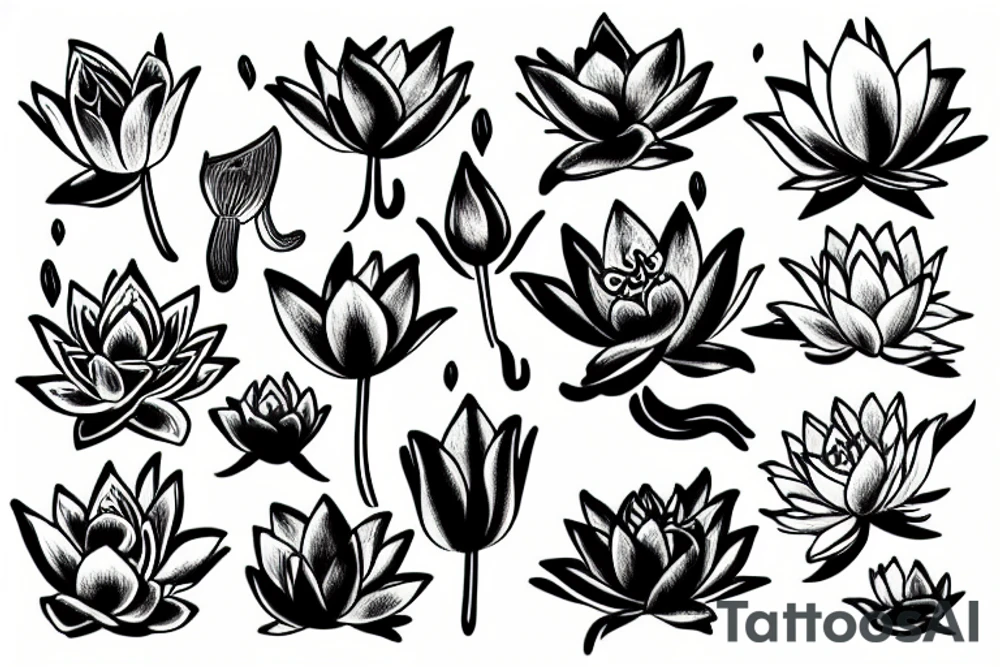 Lily flower lotus flower with Chinese dragon tattoo idea