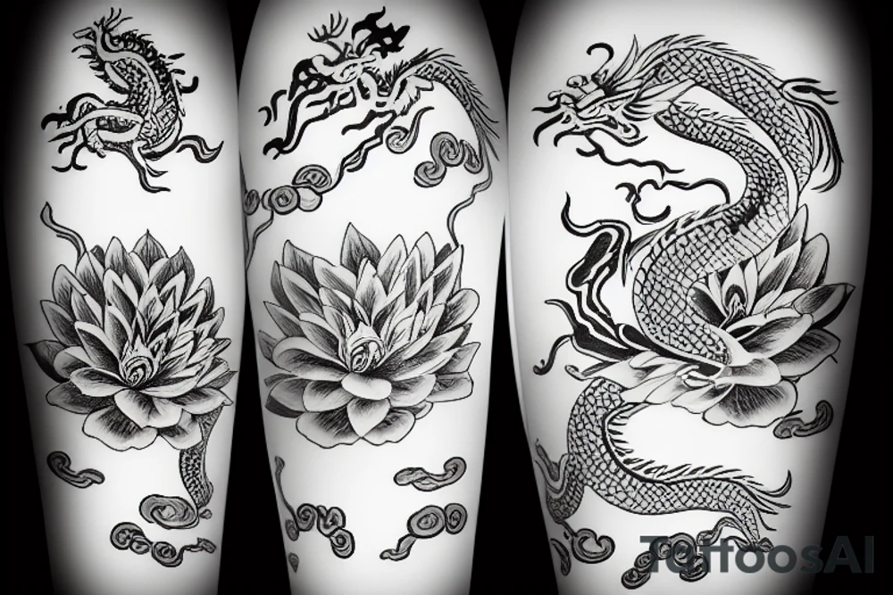 Lily flower lotus flower with Chinese dragon tattoo idea