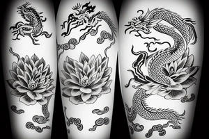 Lily flower lotus flower with Chinese dragon tattoo idea