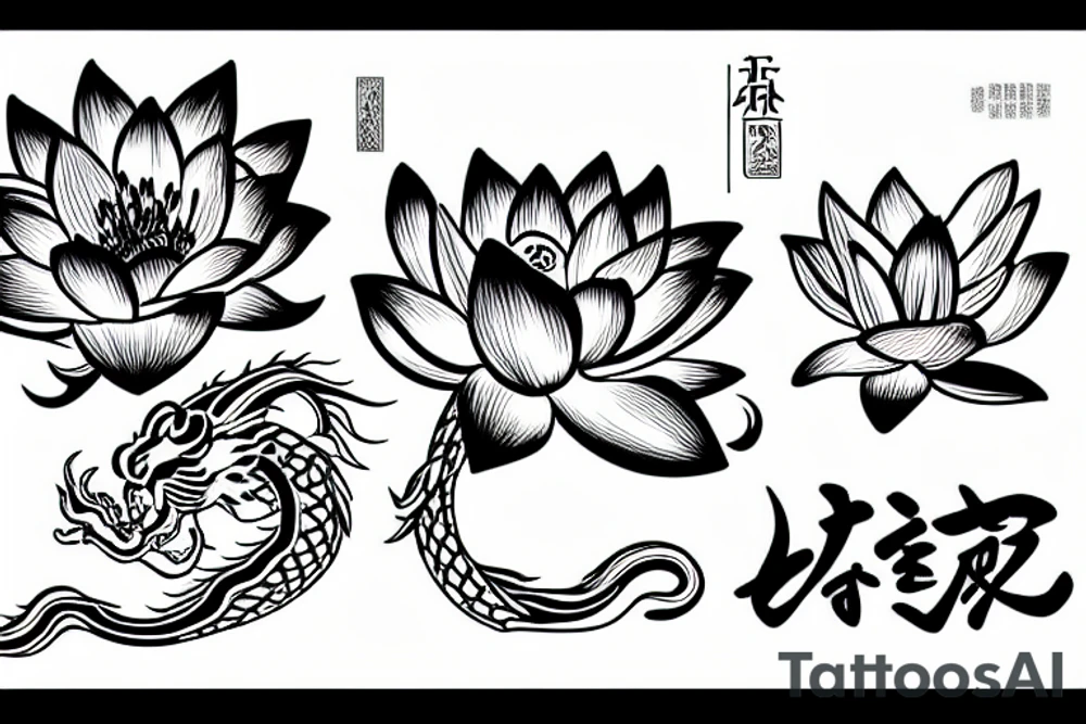 Lily lotus flower with Chinese dragon tattoo idea