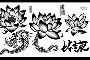 Lily lotus flower with Chinese dragon tattoo idea