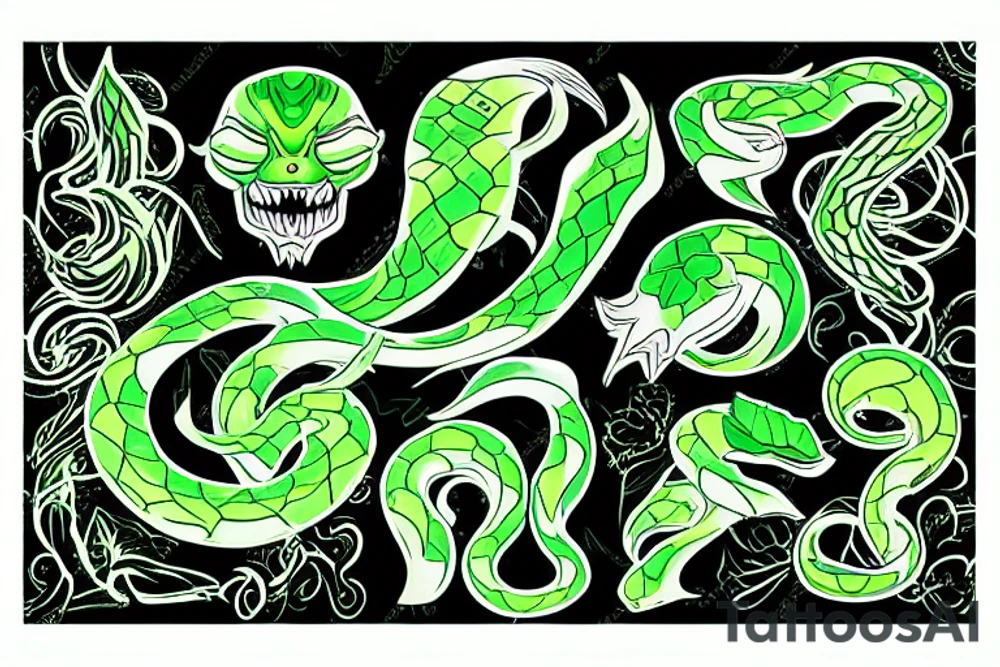 green gradient color bush viper tattoo idea
