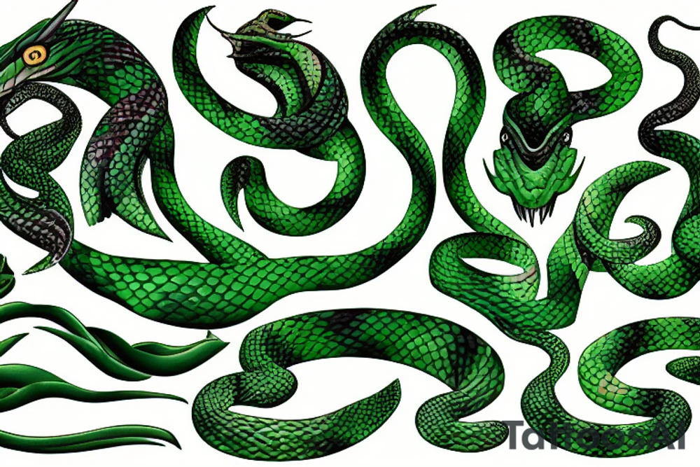 green gradient color bush viper tattoo idea