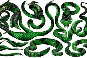 green gradient color bush viper tattoo idea