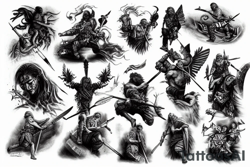 badass warrior scene tattoo idea