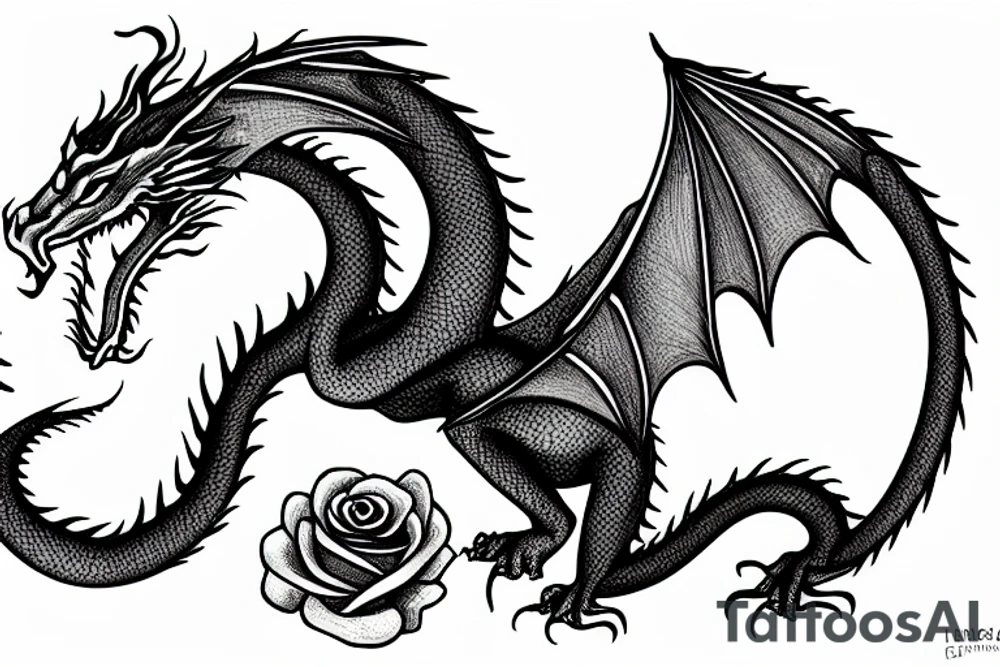 dragon with rose tattoo idea