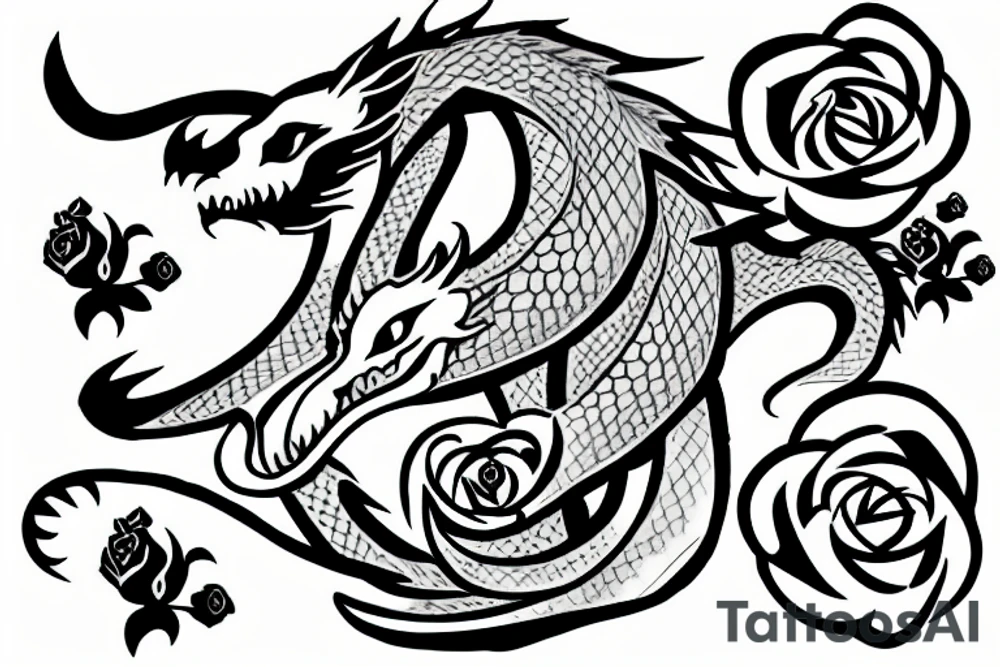 dragon with rose tattoo idea