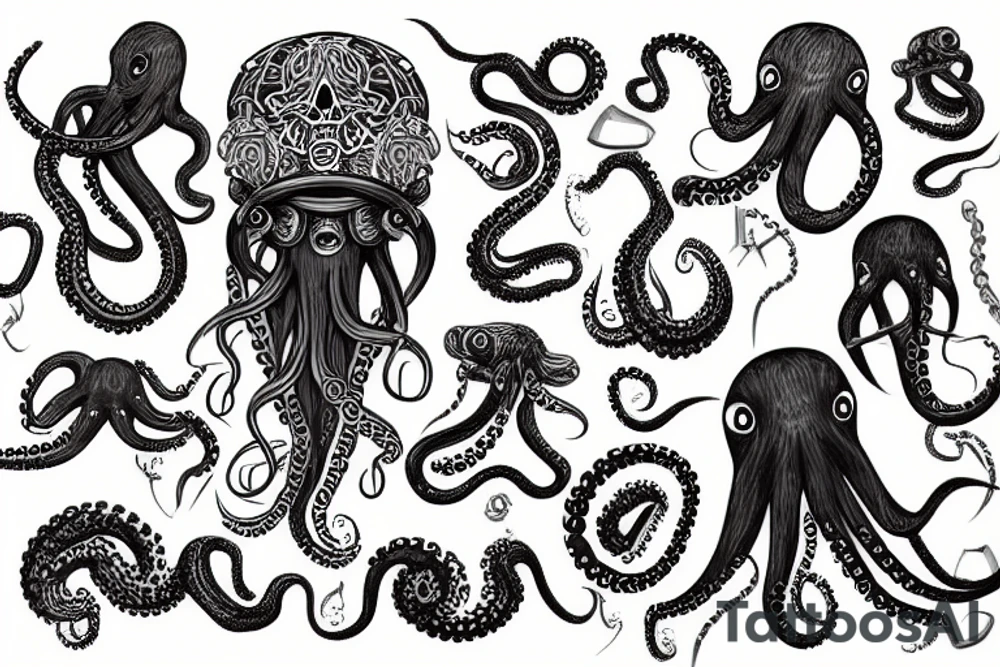 An octopus with an eagle head as it's own head tattoo idea