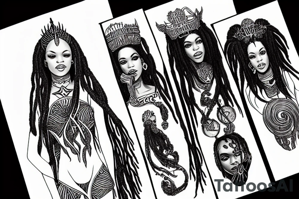 nubian queen with dreadlocks and one demonic wing and one angelic wing tattoo idea