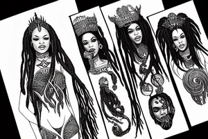 nubian queen with dreadlocks and one demonic wing and one angelic wing tattoo idea