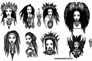 nubian queen with dreadlocks and one demonic wing and one angelic wing tattoo idea