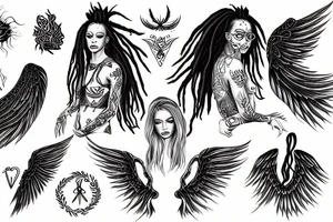 woman with dreadlocks and one demonic wing and one angelic wing tattoo idea