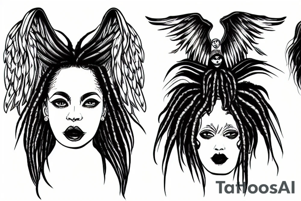 woman with dreadlocks and one demonic wing and one angelic wing tattoo idea