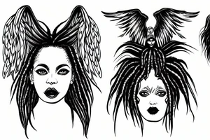 woman with dreadlocks and one demonic wing and one angelic wing tattoo idea