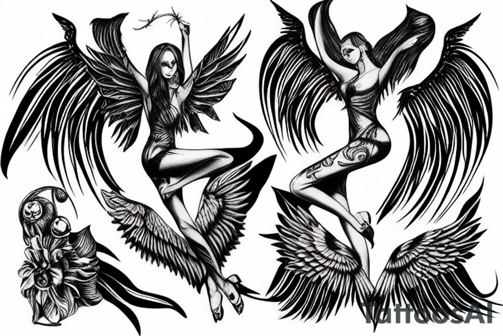 woman
 one demonic wing and one angelic wing tattoo idea