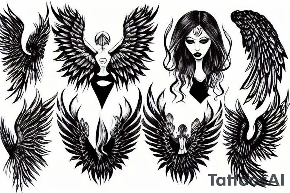 woman
 one demonic wing and one angelic wing tattoo idea