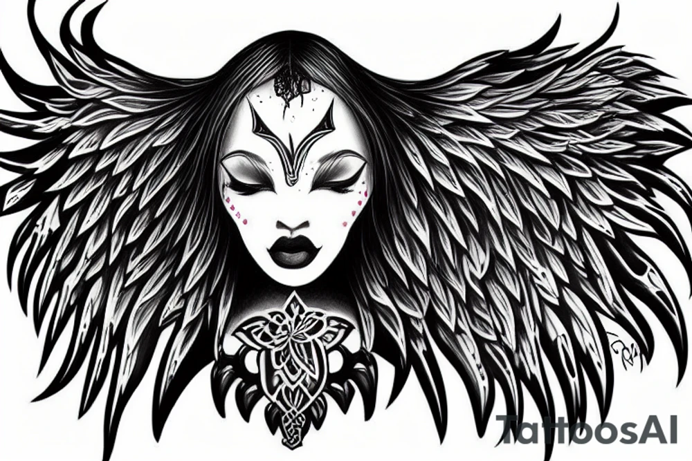 ebony woman
 one demonic wing and one angelic wing tattoo idea