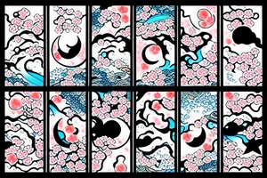 kois in the ocean with cherry blossoms and a moon tattoo idea