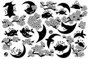 kois in the ocean with cherry blossoms and a moon tattoo idea