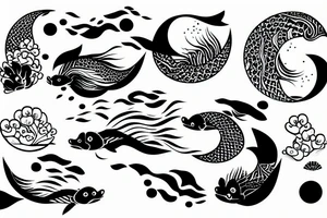 kois in the ocean with cherry blossoms and a moon tattoo idea