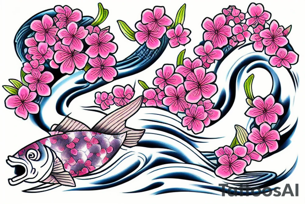 kois ocean cherry blossom tattoo idea