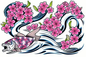 kois ocean cherry blossom tattoo idea
