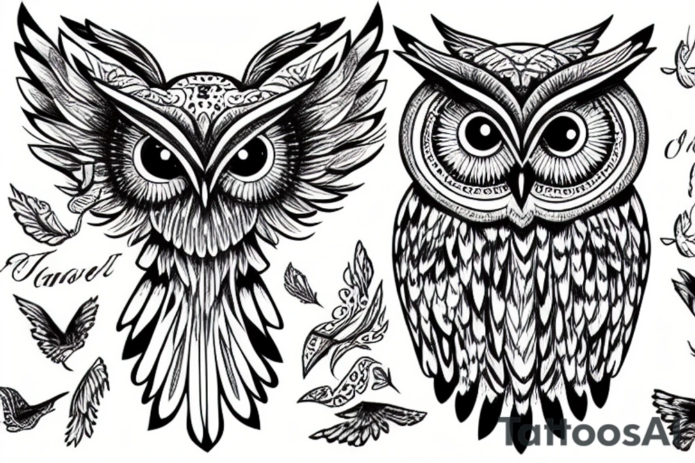 Owl flying in the night sky tattoo idea