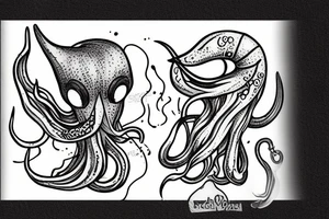 Squid in the deep sea with shipwreck tattoo idea