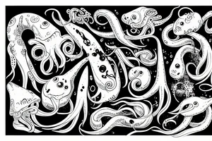Squid in the deep sea with shipwreck tattoo idea