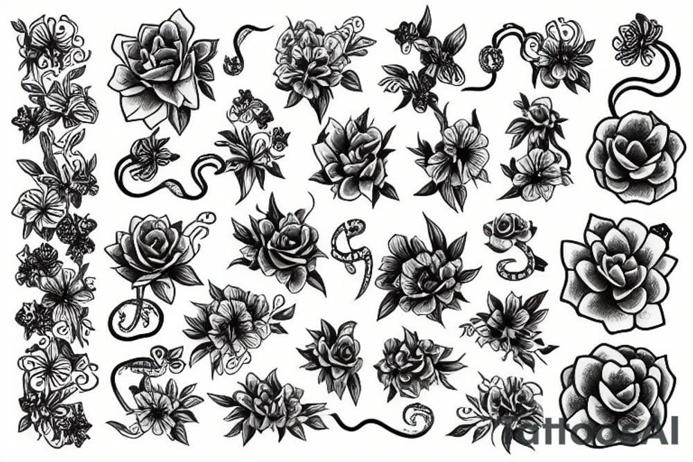 flowers and snakes tattoo idea